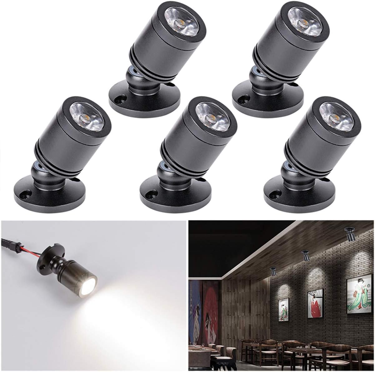 Retractable LED Spotlight Set Mini Spot 5, 3W LED Ceiling Lights Swivel Ceiling Spot Lights Mini Recessed Lamp 360° Swivel Aluminum Display Lamp Cold White for Wine Cabinet/Cabinet/Kitchen/Living Room