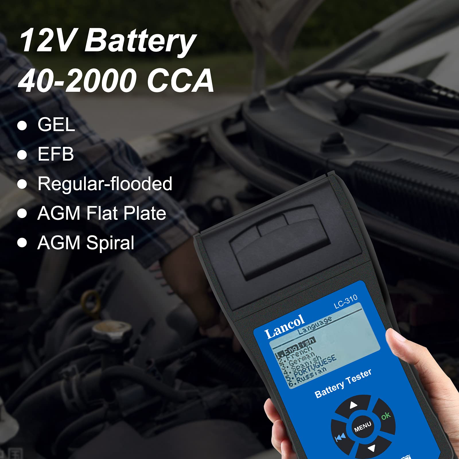 Car Battery Tester with Printer 12V Automotive Load Tester Alternator Tester Auto Digital Analyzer Tool Charging Cranking System Tester for Car Truck Motorcycle ATV SUV Boat Yacht