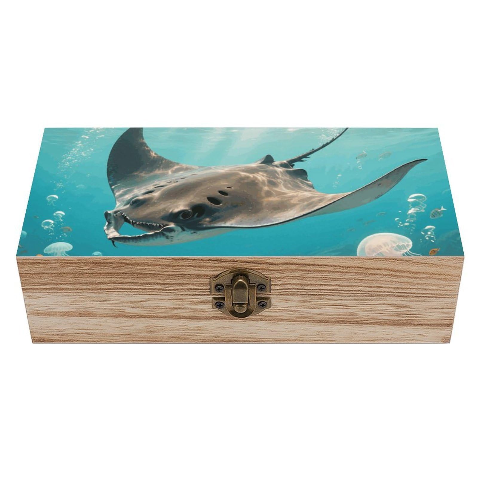 asbwuo Manta Ray Wooden Keepsake Box Storage Boxes with Hinged Lid