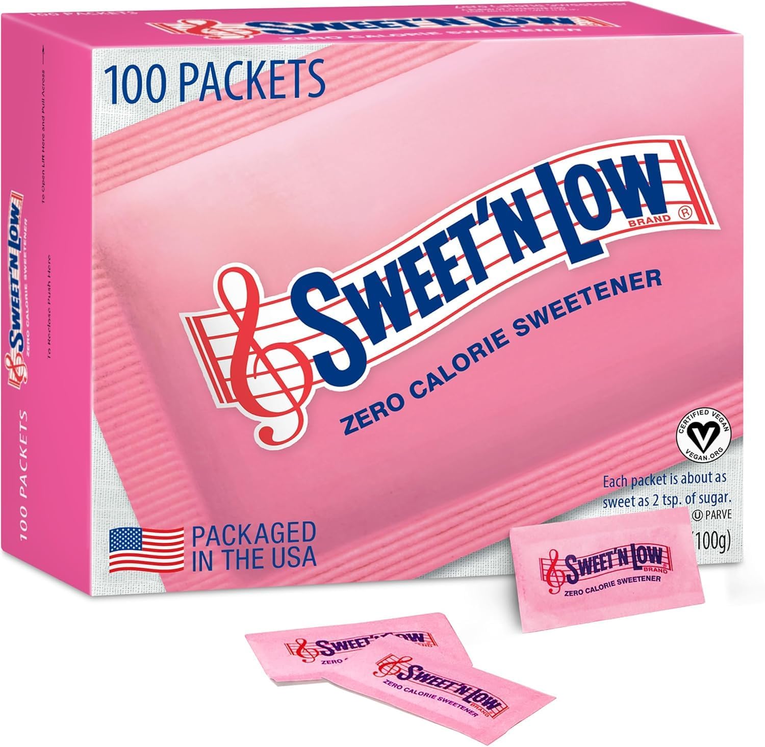 Sweet'N Low Zero Calorie Sweetener, 80g (100 Sachets) - Saccharin Sugar Substitute, Gluten-Free & Kosher Diabetics-Friendly Sweetener for Coffee, Tea, and Baking