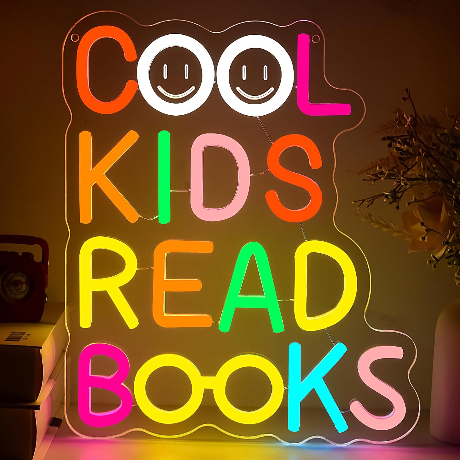 Cool Kids Read Books Neon Sign for Wall Decor Read Books Neon Light for Classroom Dimmable Reading LED Light Up Sign for Study Room Bedroom Cafe Office Birthday Gifts Size12.5 * 10.4 In(JTD303)