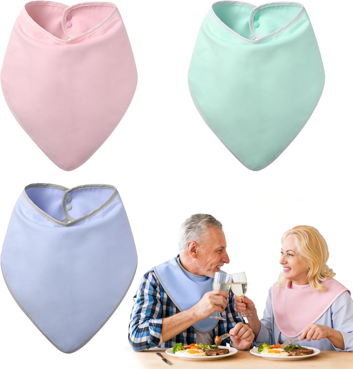 Adult Drool Bibs for Men Women,Feeding Bib for Seniors,Elderly Snap Bandana Bibs Set for Clothing Protector