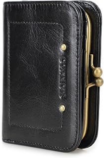 Full Grain Leather Kiss Lock Wallet for Women RFID Card Holder | Kiss-Lock Closure | Wide-Opening Metal Frame | 8 Card Slots & 1 Bill Compartment | Compact&Lightweight | Black Bifold Wallet