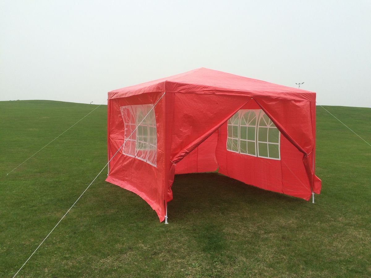 Panana 3 x 3 Metres Fully Waterproof Gazebo Tent Marquee Awning Canopy with 3 Zip Up Side Panels and Powder Coated Steel Frame for Outdoor Wedding Garden Party (Red)