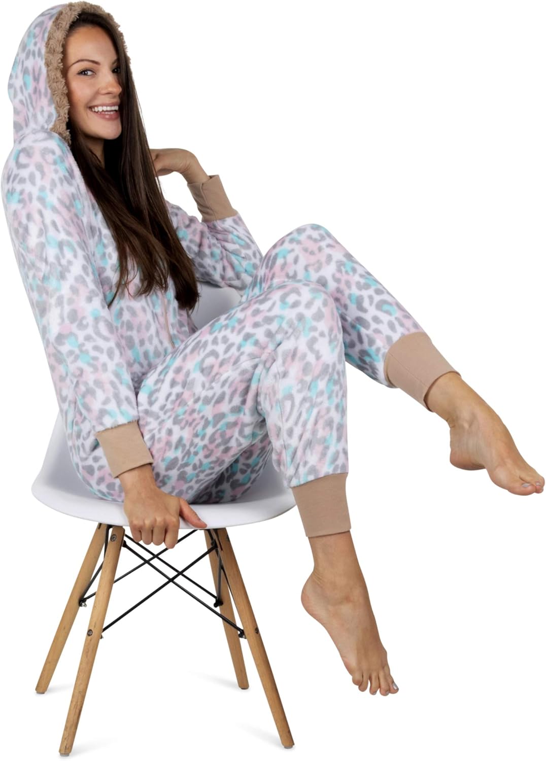 Totally Pink Women's Plush Warm Cozy Character Adult Onesies for Women One Piece Novelty Pajamas - Image 3