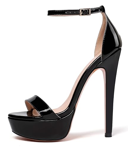 YODEKS Women's High Heel Sandals | Open Toe Ankle Strap Stilettos | Sexy Platform Heeled Sandals for Party Dress - 7 - Black