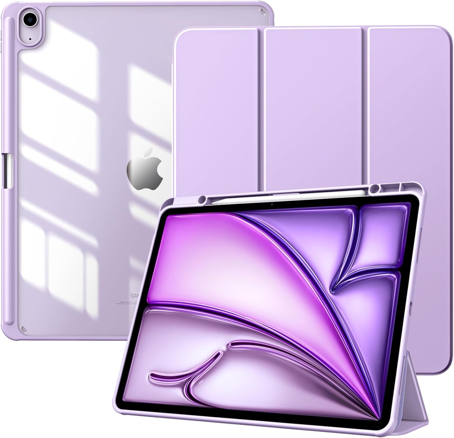 TiMOVO Case for New iPad Air 13 inch (M4/M3/M2-2026/2025/2024) with Pencil Holder, Slim Stand Protective Cover with Clear Transparent Back Shell for iPad Air 13 inch, Auto Wake/Sleep, Light Purple