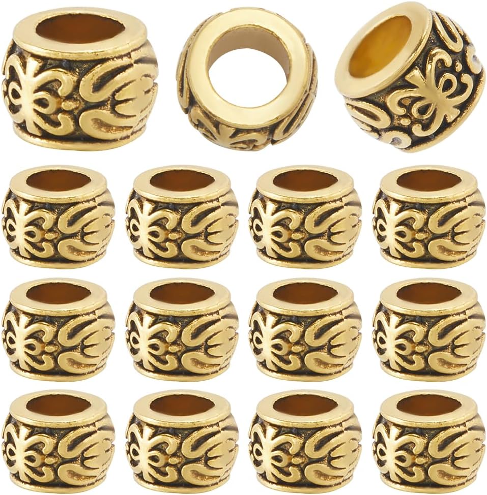 1 Box 150Pcs Large Hole Alloy Beads Gold European Spacer Bead Bulk Antique Alloy Metal Rondelle Column Barrel Charm Loose Beads for Bracelets Beading Earrings Necklace Jewelry Snake Chain
