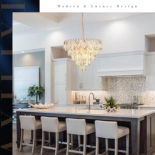 Miniatura 6 de AXILIXI - Candelabro de cristal de 12 luces modernas de oro rosa para comedor de 23 pulgadas grande K9 de cristal colgante de techo, lámpara de lujo