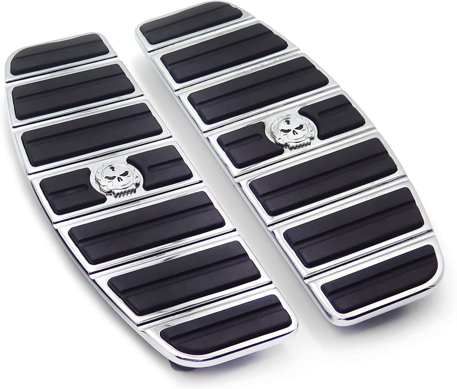 MT216-068- Motorcycle Chrome New Skull Zombie Rider Footboard Insert Kit- Traditional D Shape Compatible with TOURING FLHT FLT FLTR FLHR FLHS SOFTAIL FLSTC FLSTN FLSTF FLSTS