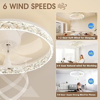 NIORSUN 50CM LED Ceiling Fan with Lights and APP Remote, Dimmable Low Profile Ceiling Fans, Flush Mount Ceiling Fan, Stepless Color Temperature Change and 6 Speeds（White） [Energy Class C]