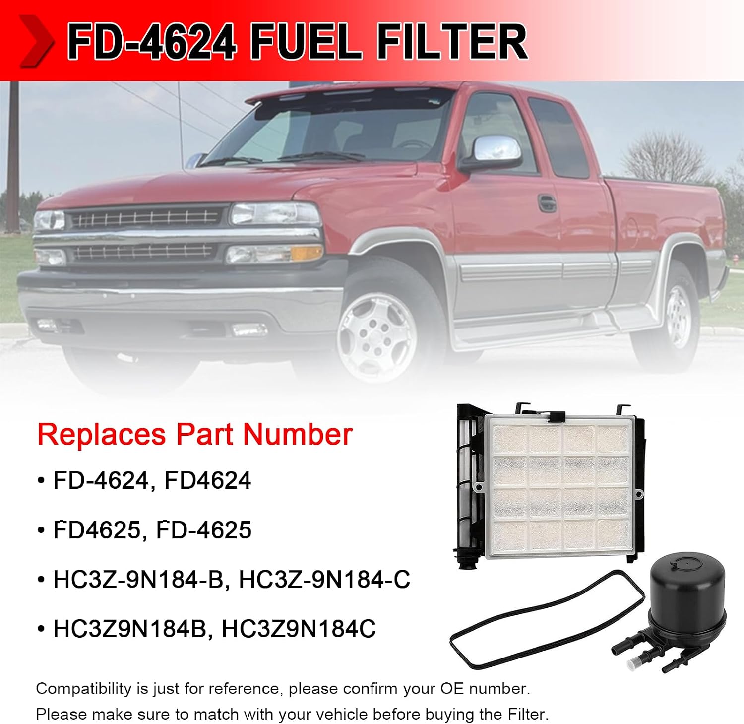 FD4624 Fuel Filter Element Fit for Ford 2017-2022 F-250, F-350, F-450, F-550 Super Duty V8, Replaces # FD-4624, FD-4625, HC3Z-9N184-B, Pack of 8