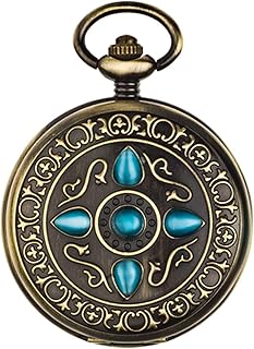 Pocket Watches,Steampunk Accessories,Vintage Pocket Watch Cat's Eye Automatic Mechanical Pocket Watch Retro Flip Pocket Watch 1.9 Inch Photo Pocket Watch Classic Pocket Watches (Color : Lake Blue)