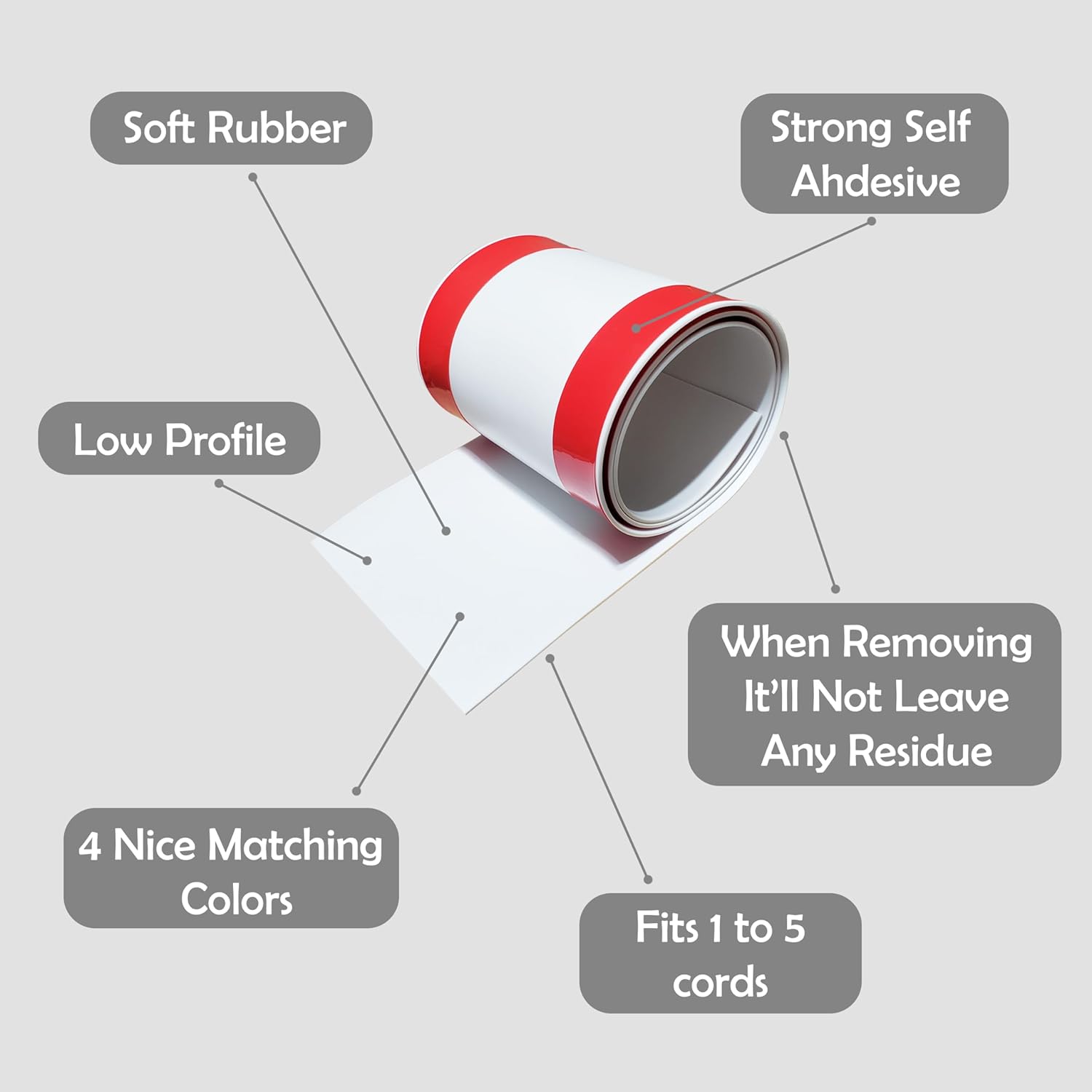 Rubber Bond Cord Covers for Wires on Floor - 6"x48" Self-Adhesive Rubber Cable Hider Floor Strips - Cable Management Wire Covers for Floor - Low Profile Cord Hider and Protector - White Cable Covers