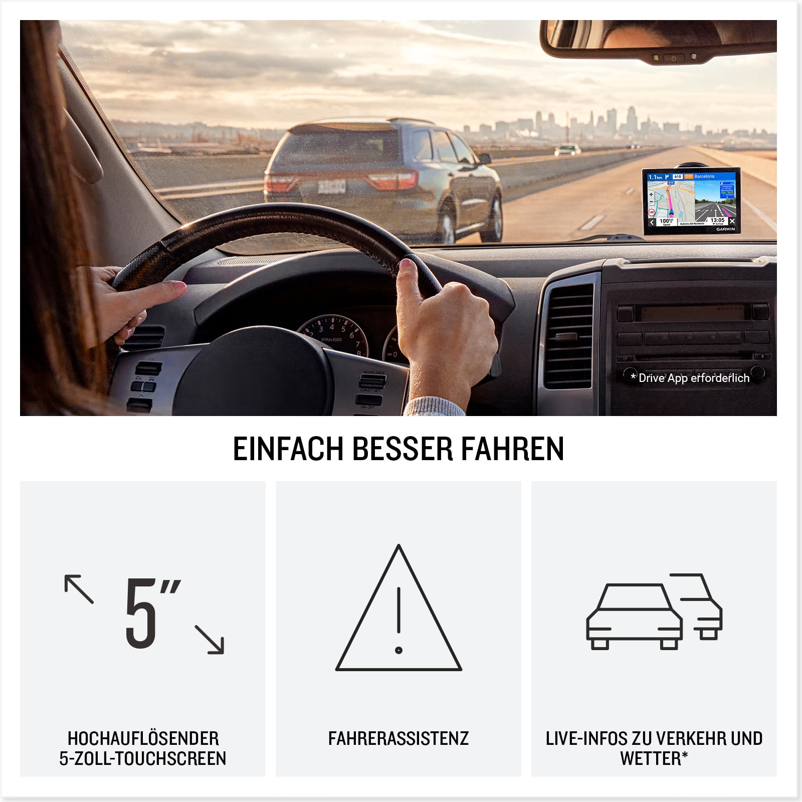 Garmin Drive 53-5"(12,7cm) Farbbdisplay, Europakarten, Echtzeit, Fahrerassistenz, TripAdvisor