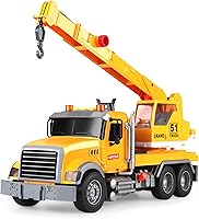 DwiDowellin Crane Truck Toy for 3+ Boys Girls - Lights, Realistic Sounds, Movable Arm & Pump Lift Construction STEM Fun