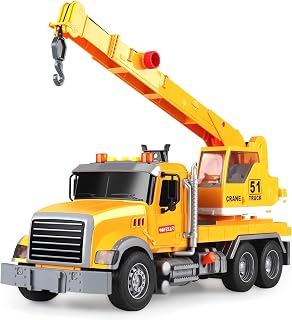 DwiDowellin Crane Truck Toy for 3+ Boys Girls - Lights, Realistic Sounds, Movable Arm & Pump Lift Construction STEM Fun
