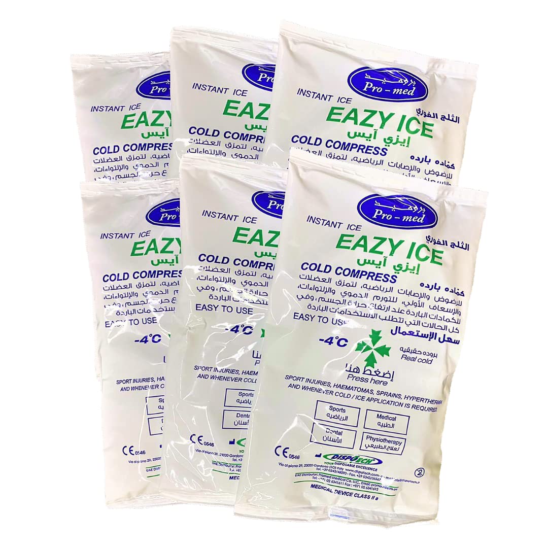 Eazy Ice Cold Compress (Pack of 6) Sub-Zero Cooling Instant Cold Pack Injury and Pain Relief Long Lasting