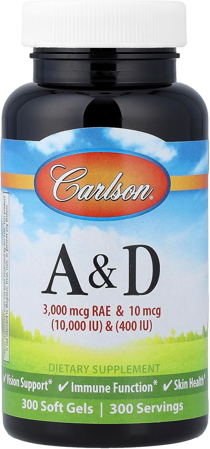 Carlson Labs Vitamin A and D, 10000/400 IU, 300 Softgels