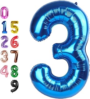 Number Balloons 3 Balloon Dark Blue for 3rd Birthday Decorations, 40 inch