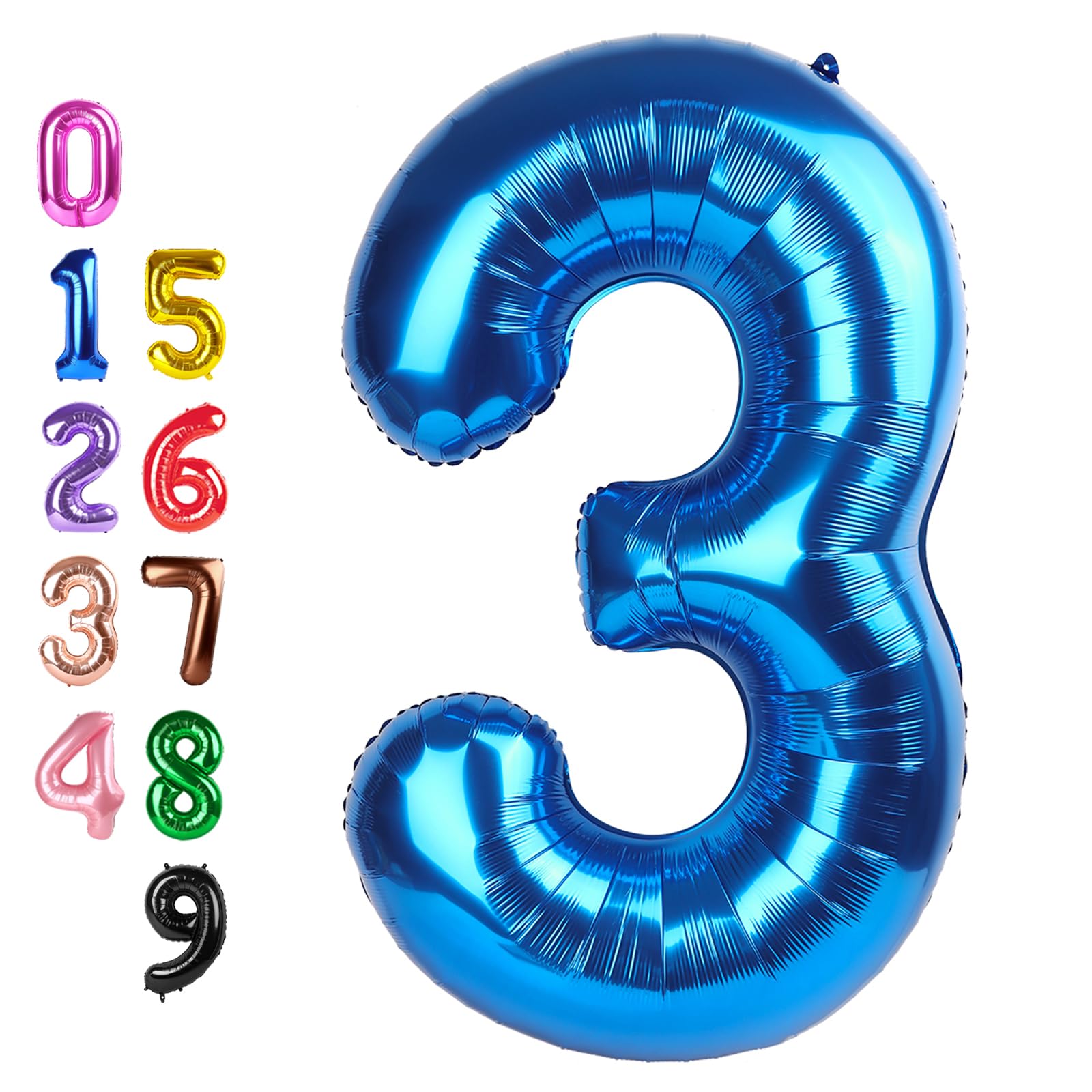 Number Balloons 3 Balloon Dark Blue for 3rd Birthday Decorations, 40 inch