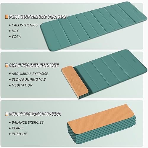 Miniatura 3 de Esterilla de yoga POE de 12 pliegues de 75 x 26 x 0.4 pulgadas, antideslizante, compacta y apta para yoga, pilates, entrenamiento de fuerza y