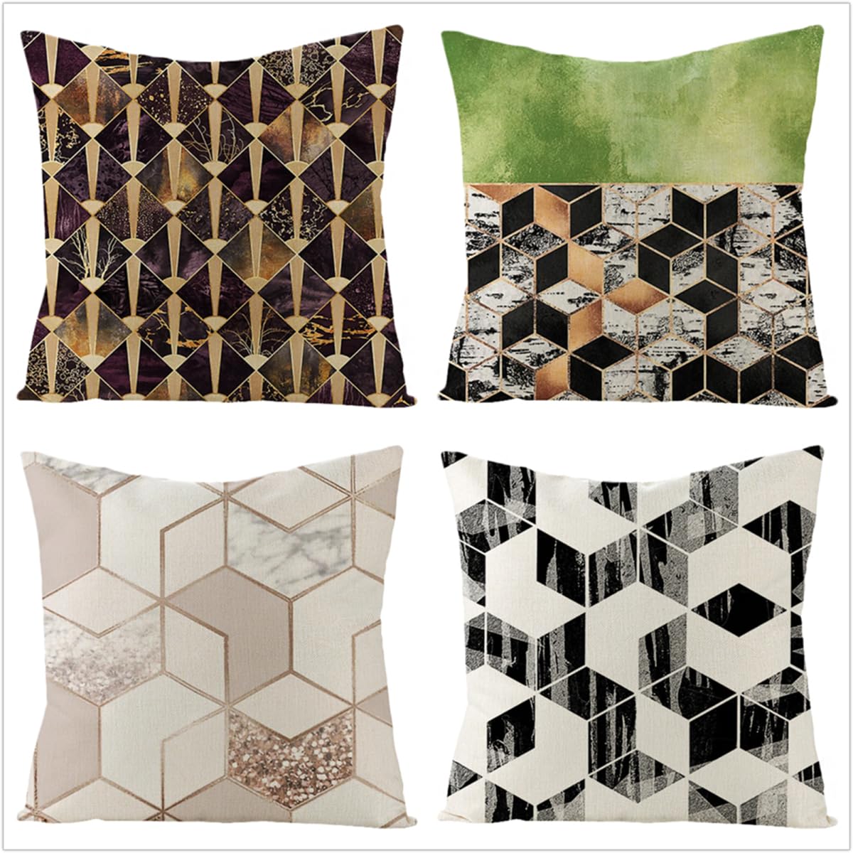 Fundas Cojines 65x65cm,Funda Cojin Modernas Juego de 4 Funda de Almohada Elegantes Decorativa para Sofá Coche Cama Sillas marrón geométrico