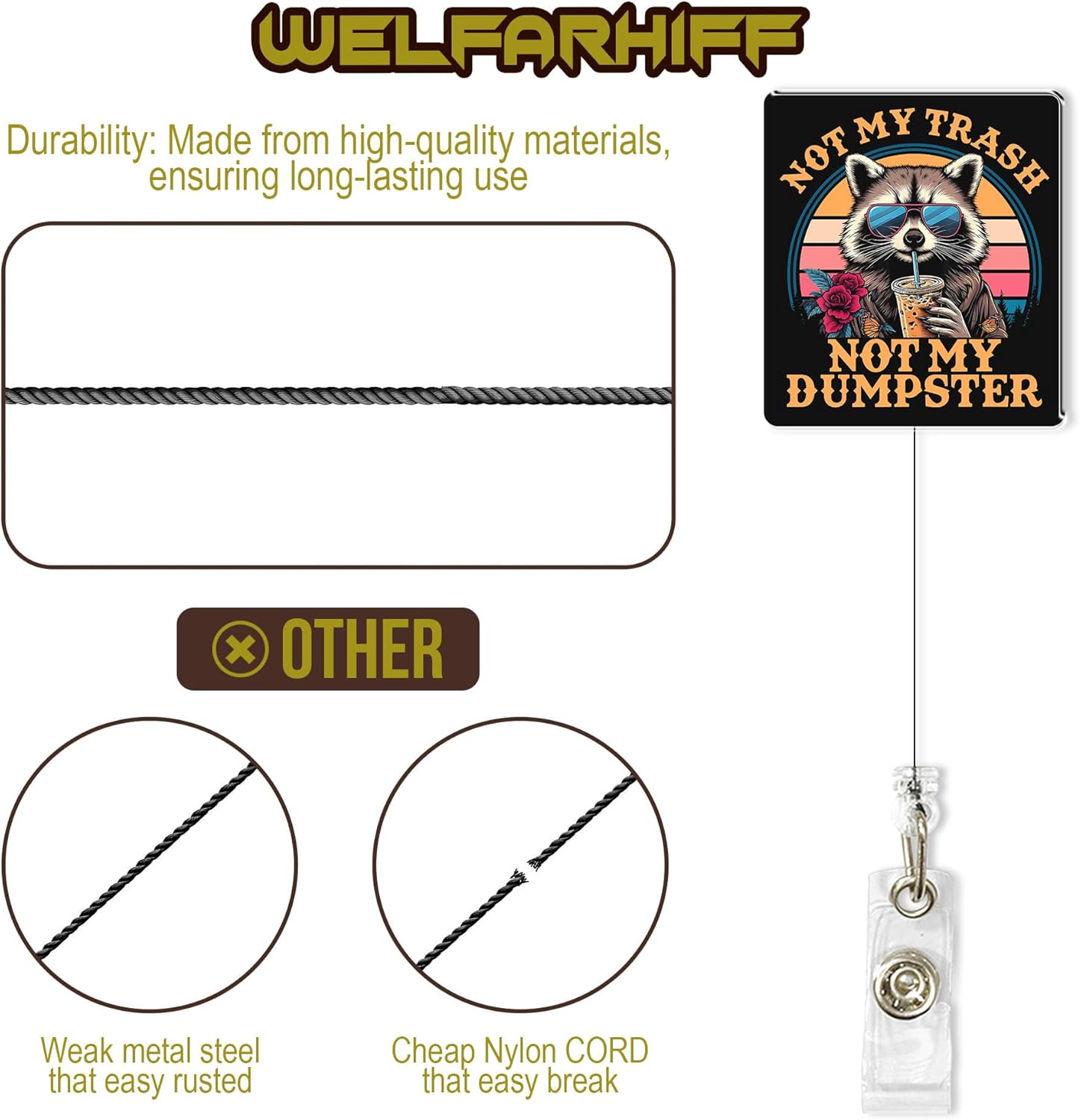 Not My Trash Not My Dumpster Badge Holder Retractable 1.6 Inches Funny Raccoon Cute Mental Health Humor Snarky Alligator Clip/Belt Clip, Acrylic Material, Badge Reel, Lanyard ID Cards Holder, Gifts - Image 5