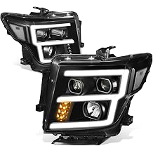 Auto Dynasty LED DRL Headlights Assembly Compatible with 2016-2024 Nissan Titan XD, Halogen Headlamps Replacement w/Projector Low Beam, E-Style LED Running Light, Black Housing Clear Lens