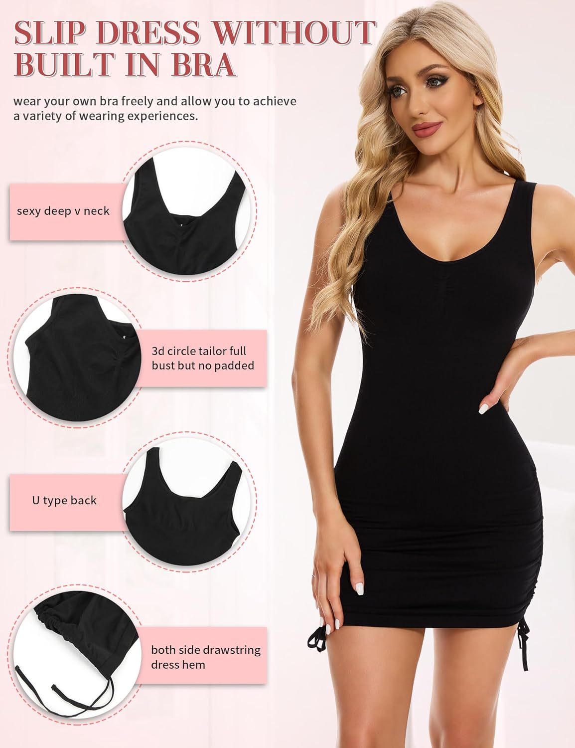 SLIMBELLE Womens Full Slip Shapewear for Under Dresses Seamless Body Control Long Tube Slip Shaper V Neck - Image 3