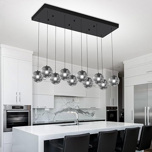 Miniatura 206 de Escalera LED de 10 luces LED moderna con globo de cristal, lámpara colgante grande para techos altos, accesorios de iluminación de entrada, villas y