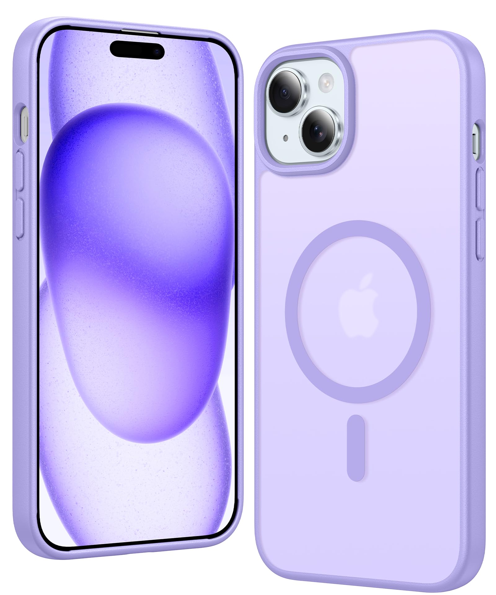 FNTCASE for iPhone 15 Plus Case Matte Magnetic with Screen Protector | Compatible with Magsafe Phone Cases, Slim, Anti Yellowing, Rugged Shockproof Protective, Translucent Cell Phone Cover