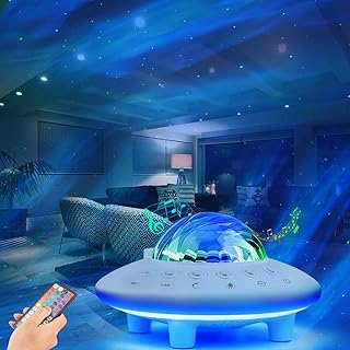Northern Lights Aurora Projector, Galaxy Star Projector Night Light for Room Decor, 14 White Noises Bluetooth Speaker Cordless Rechargable Night Light, Gifts for Kids Teen Girls Boys Adults