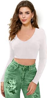 Dream Beauty Fashion Women's Full Sleeve V-Neck Crop Top (T-Baati White-M) Price In India