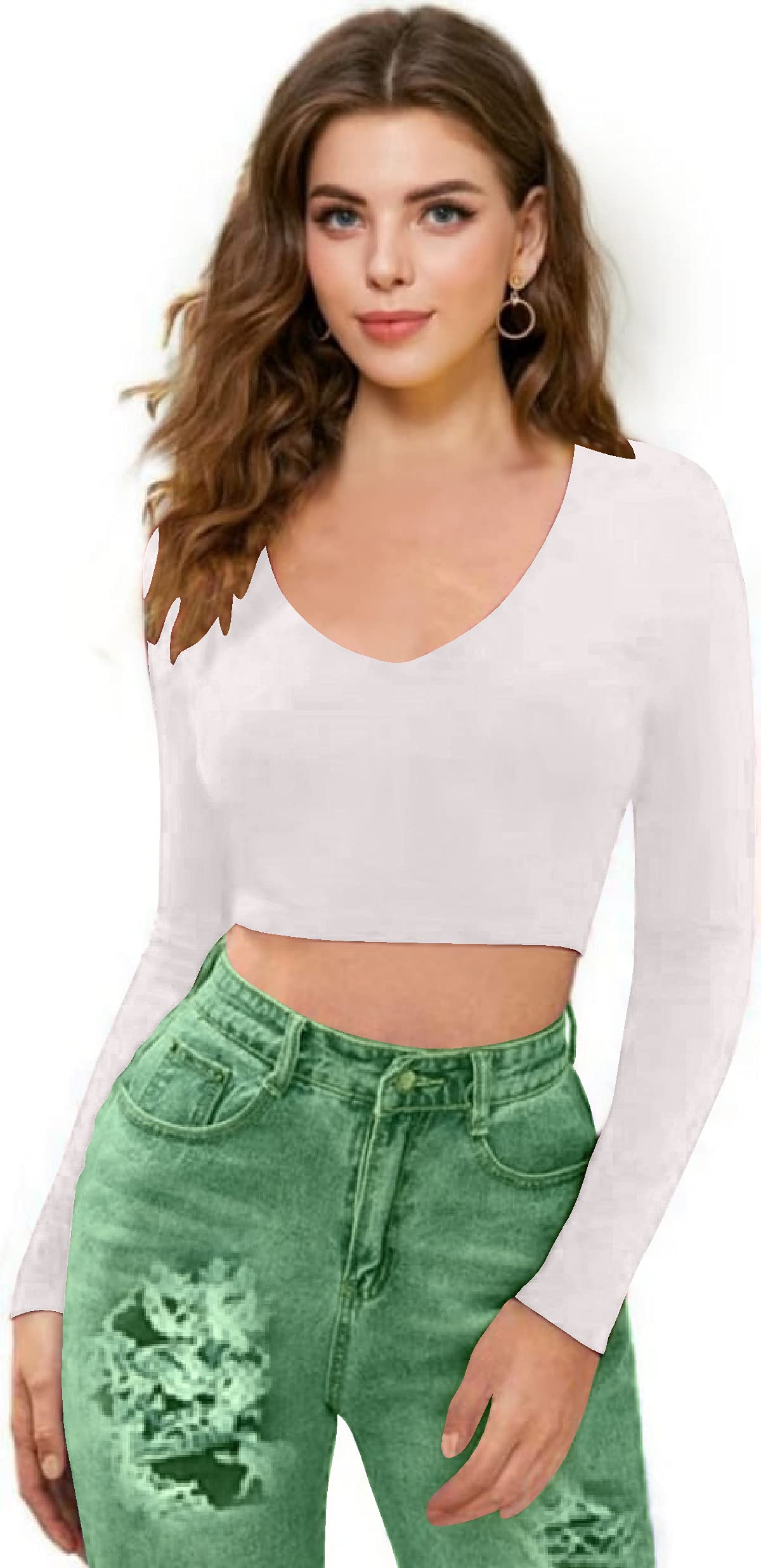 Dream Beauty Fashion Women's Full Sleeve V-Neck Crop Top (T-Baati White-M)-picture-30