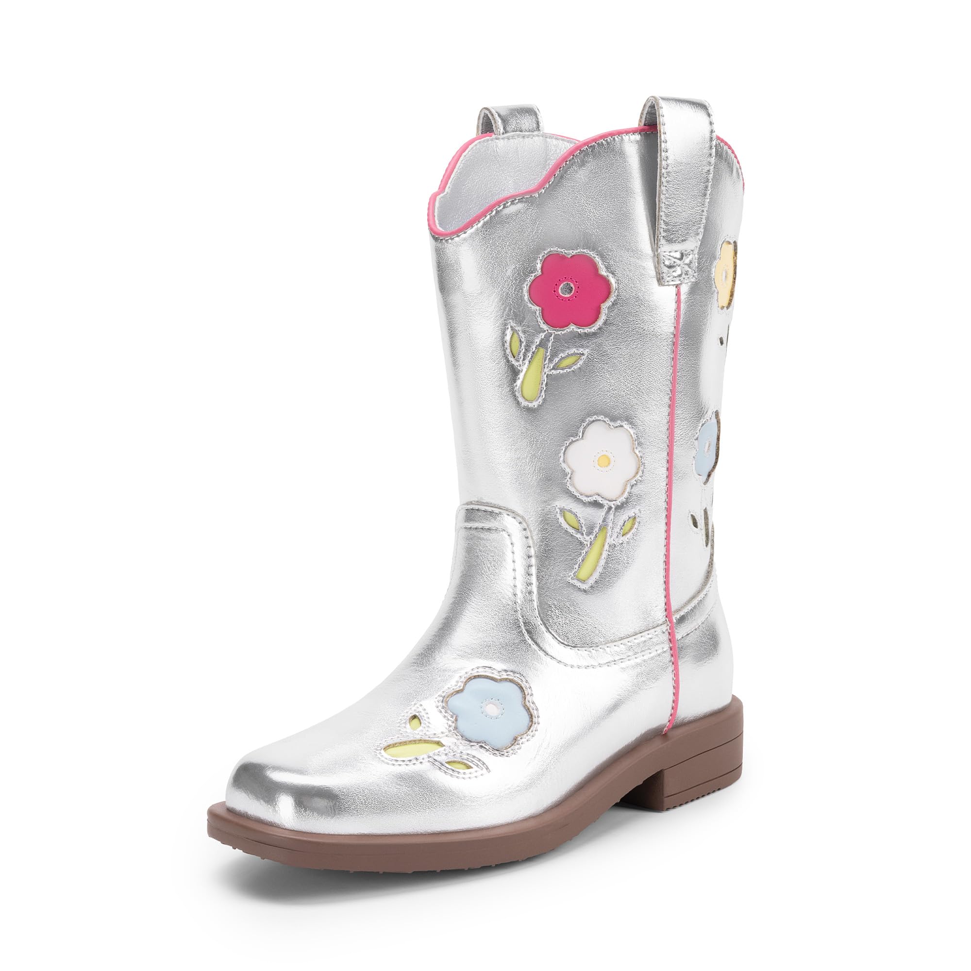 DREAM PAIRS Girls Cowboy Cowgirl Boots Floral Embroidered Western Square Toe Mid Calf Toddler Little Big Kid for Birthday Party Concert