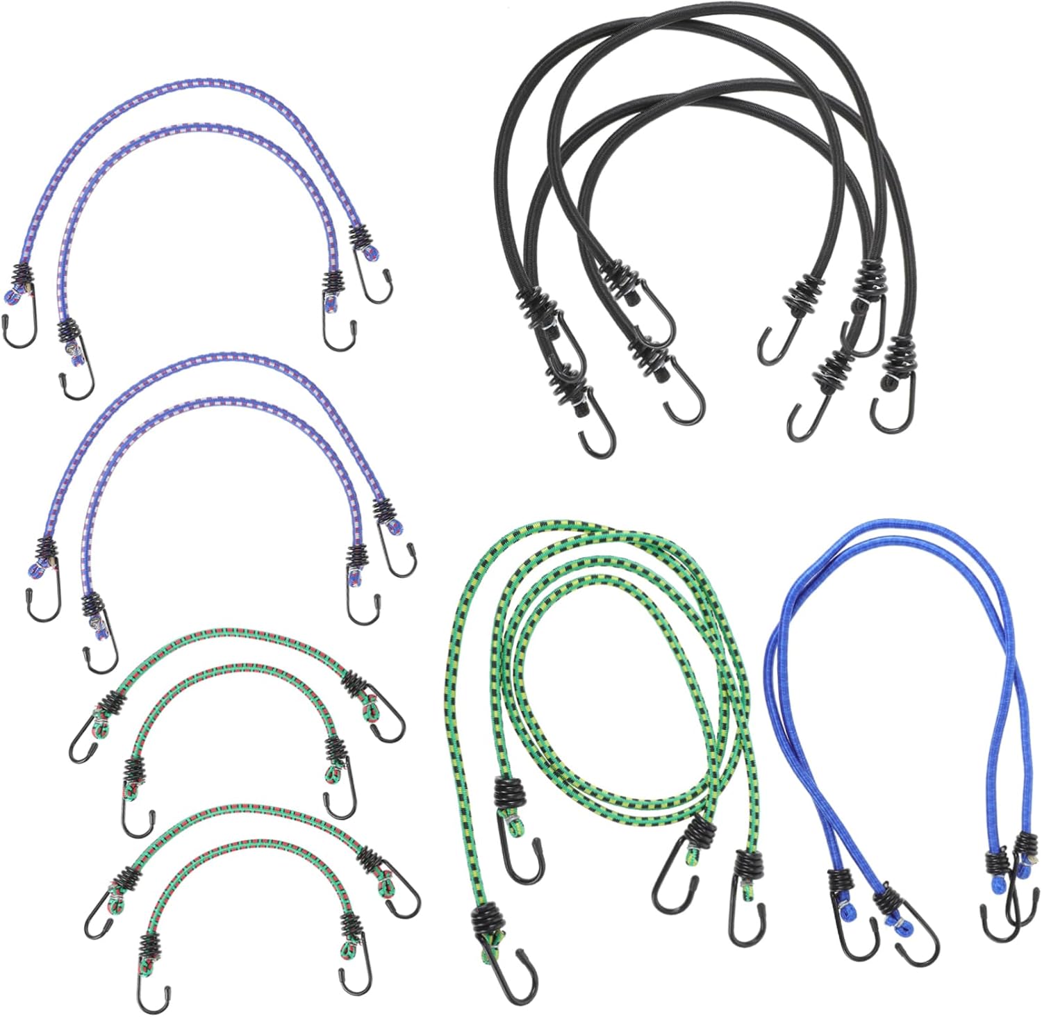 Milisten 20pcs Heavy Duty Bungee Straps Set Hooks Elastic Rubber Cargo Ties for Luggage Camping and DIY Projects Assorted Sizes Bungee Cords Random Color