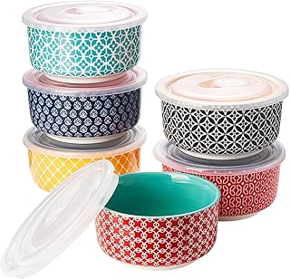 DOWAN 6 oz Ramekins with Lids Oven Safe for Creme Brulee Souffle, Ceramic Custard Cups for Baking, Small Bowls for Pudding Dip Ice Cream, Set of 6, Vibrant Colors