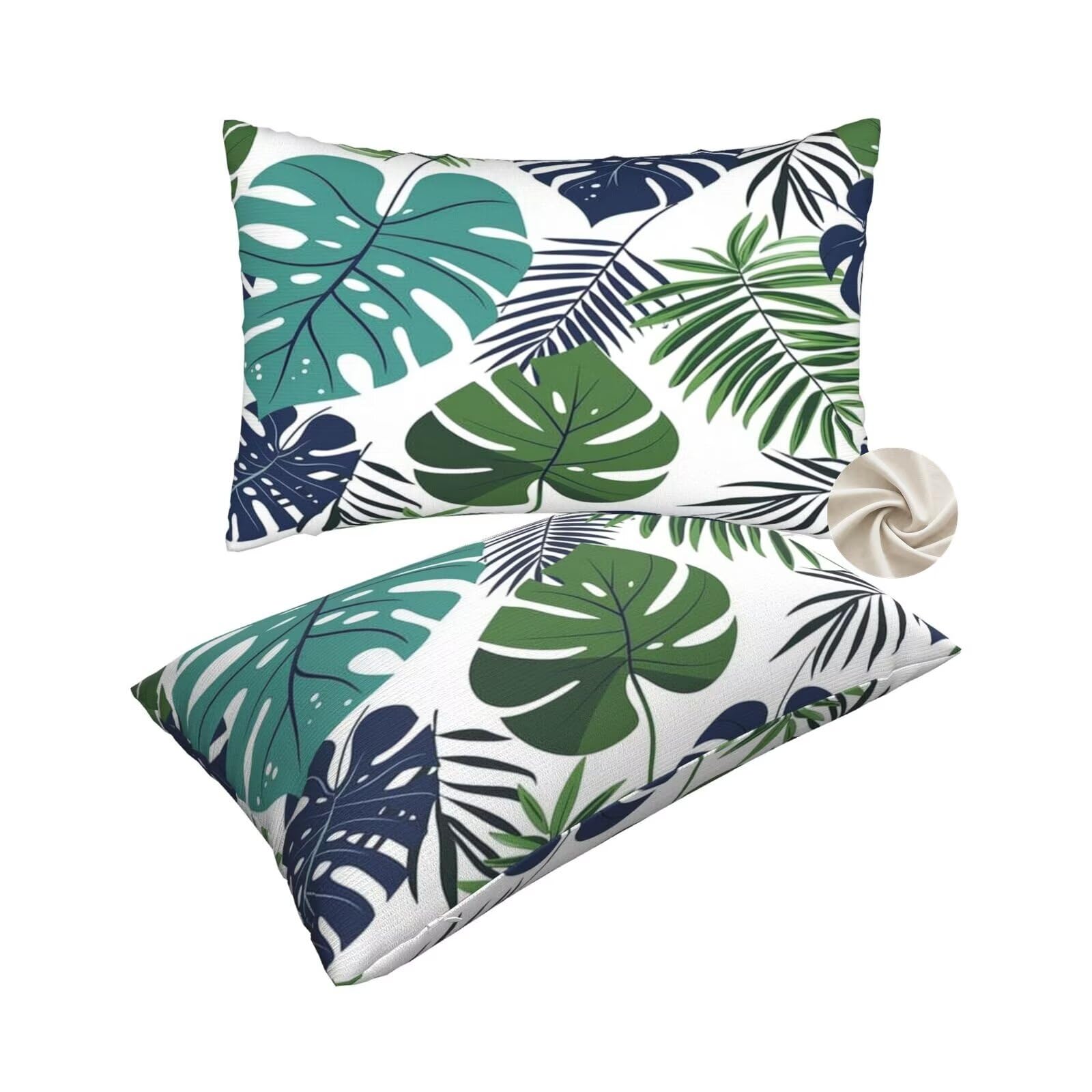 Housses de coussin 40x70 vert lot de 2 à motif plantes tropicales pour canapé zt20