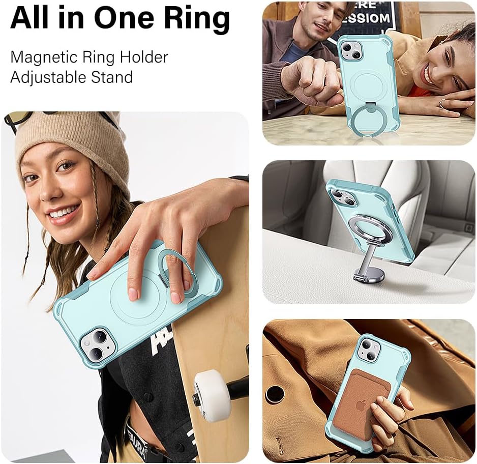 CHAOFEnG Designed for iPhone 13 Case with Magnetic Stand [Military Drop Protection][Compatible with Magnet] Shockproof 13 Phone Case with Ring Holder, Green