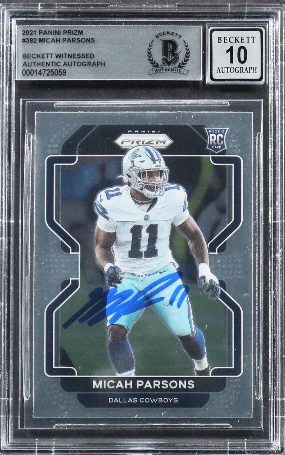 Cowboys Micah Parsons Signed 2021 Panini Prizm #382 Rookie Card Auto 10 BAS Slab - Football Slabbed Autographed Rookie Cards