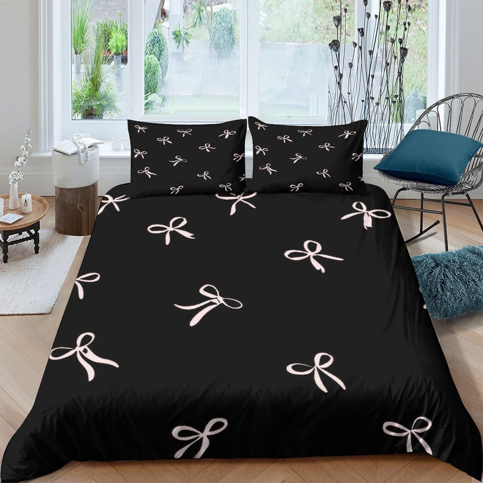 Ctjqhvkz Style-1 3D Printed Ribbon Pattern Fitted Sheet Microfiber Soft Black Bow Bed Sheet For Bedroom Guest Room Decor Easy Care Single（135X200cm）