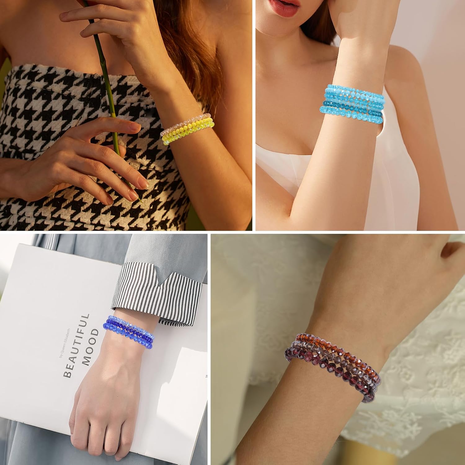 70 PCS Beaded Bracelets Crystal Stackable Bracelets for Women Elastic Stretch Bracelets Bulk Faceted Colorful Glass Bead Bracelets Jewelry Gifts