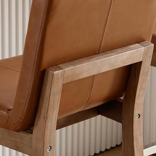 Miniatura 6 de LZAREAL Juego de 2 taburetes de bar tapizados de piel sintética modernos de 30 pulgadas con patas de madera natural, silla para isla de cocina, bar