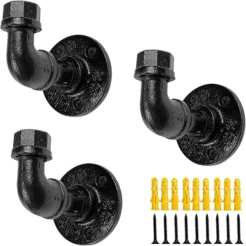 DSDS Industrial Pipe Hooks 3 Pack,Robe Towel Hook Wall Mounted,Heavy Duty DIY Wall Mounted Rustic Coat Hanger Hat Holder