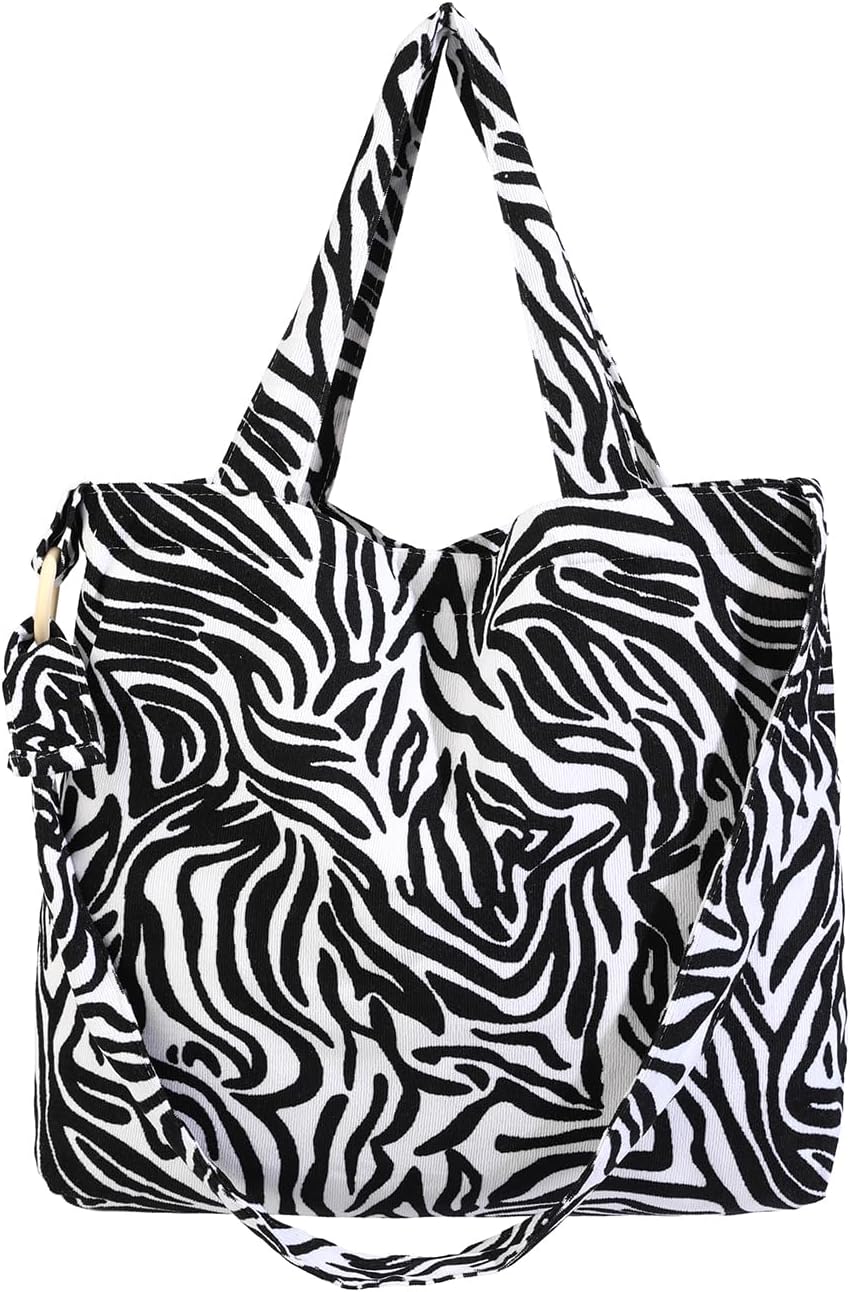 Corduroy Tote Bag for Women Large Shoulder Bag with Canvas Lining Inner Pocket Cute Crossbody bag for Work Travel