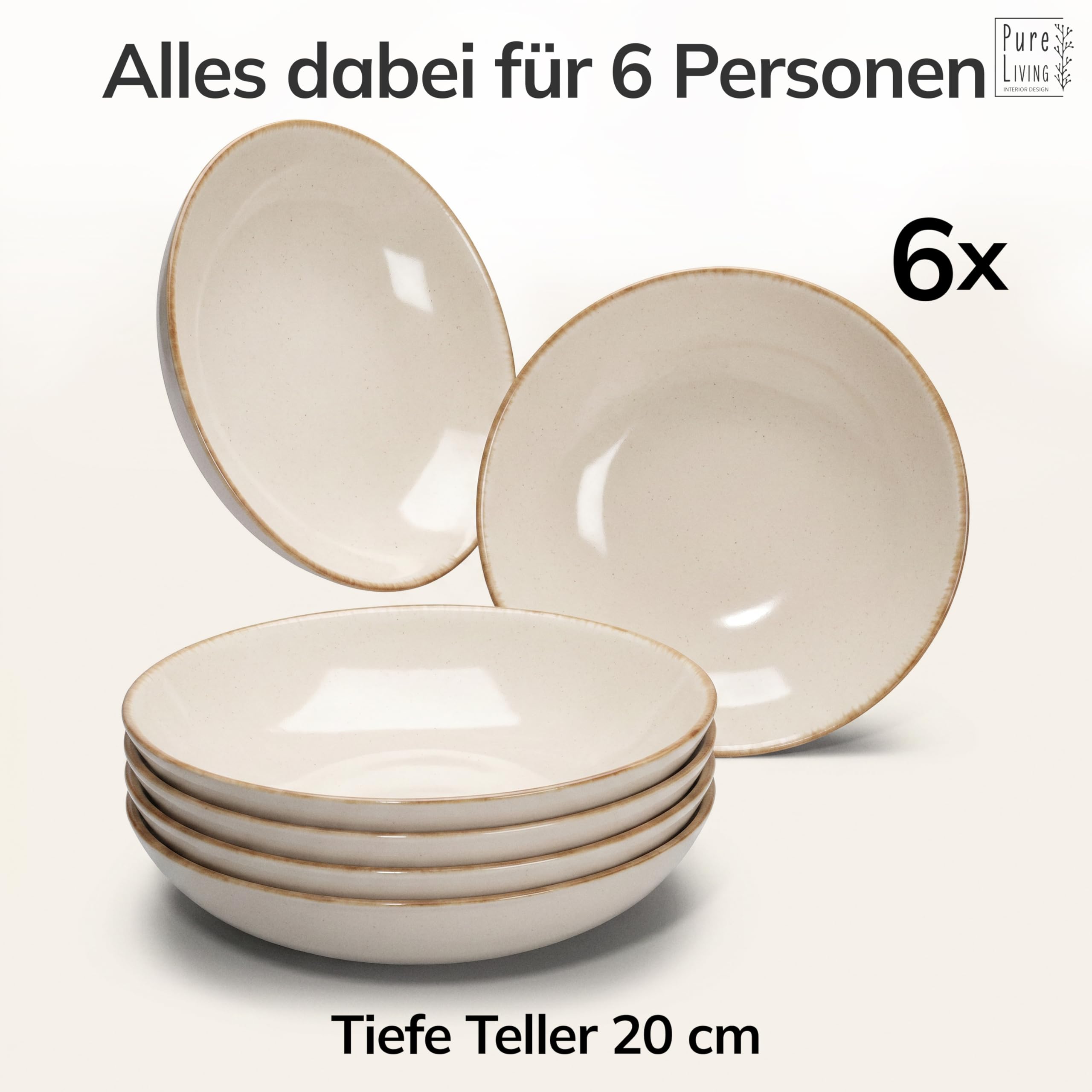 Steingut Suppenteller 6 Personen Rustic TESTSIEGER, Hochwertiges Landhaussttil Steingut Tiefe Teller Set, Pasta Teller Tief Groß
