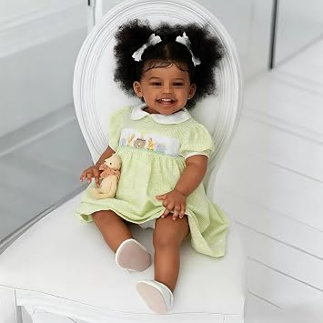 24 Inch Black Reborn Baby Dolls Realistic Newborn Toddler Girl Doll Chocolate Brown Biracial African American Lifelike Soft Silicone Babies Cute Look Real Reborns Xmas Birthday Gift