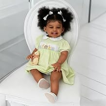 24 Inch Black Reborn Baby Dolls Realistic Newborn Toddler Girl Doll Chocolate Brown Biracial African American Lifelike Soft Silicone Babies Cute Look Real Reborns Xmas Birthday Gift