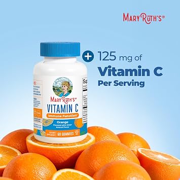 MARYRUTH'S Vitamin C Gummies for Adults&Kids, Orange, 60 ct, 2-Month Supply